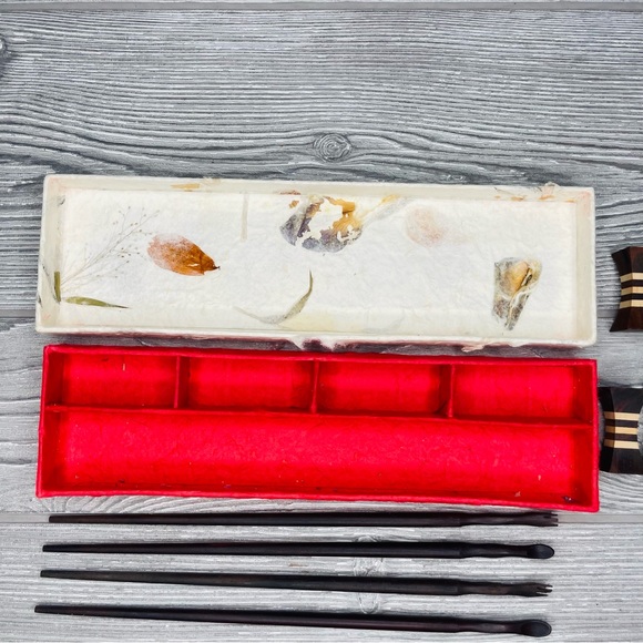 Chop stick gift set w/ chop stick rests & wooden sticks with fork & spoon ends - Picture 2 of 7